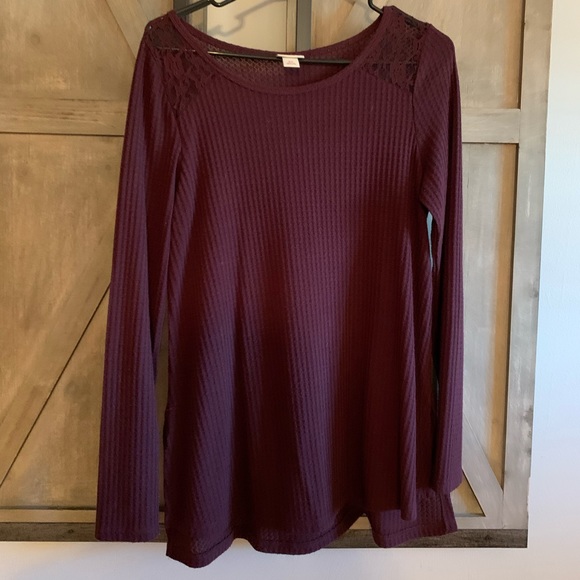 Waffle Knit Long Sleeve with Lace Embellishment - Picture 1 of 4